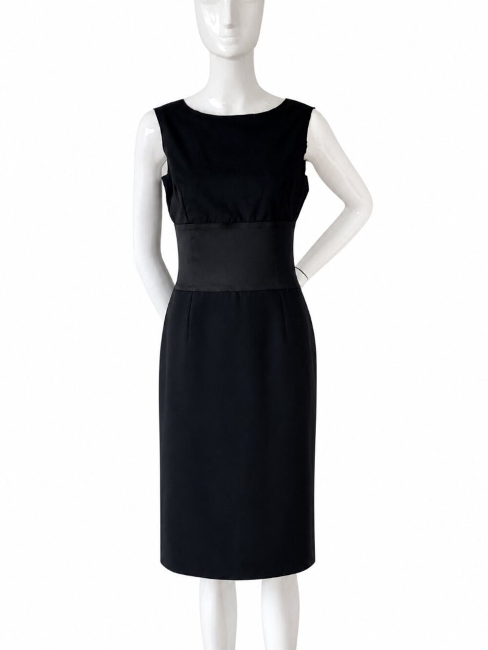D&G Dolce & Gabbana Black Wool Satin Midi Dress S/M